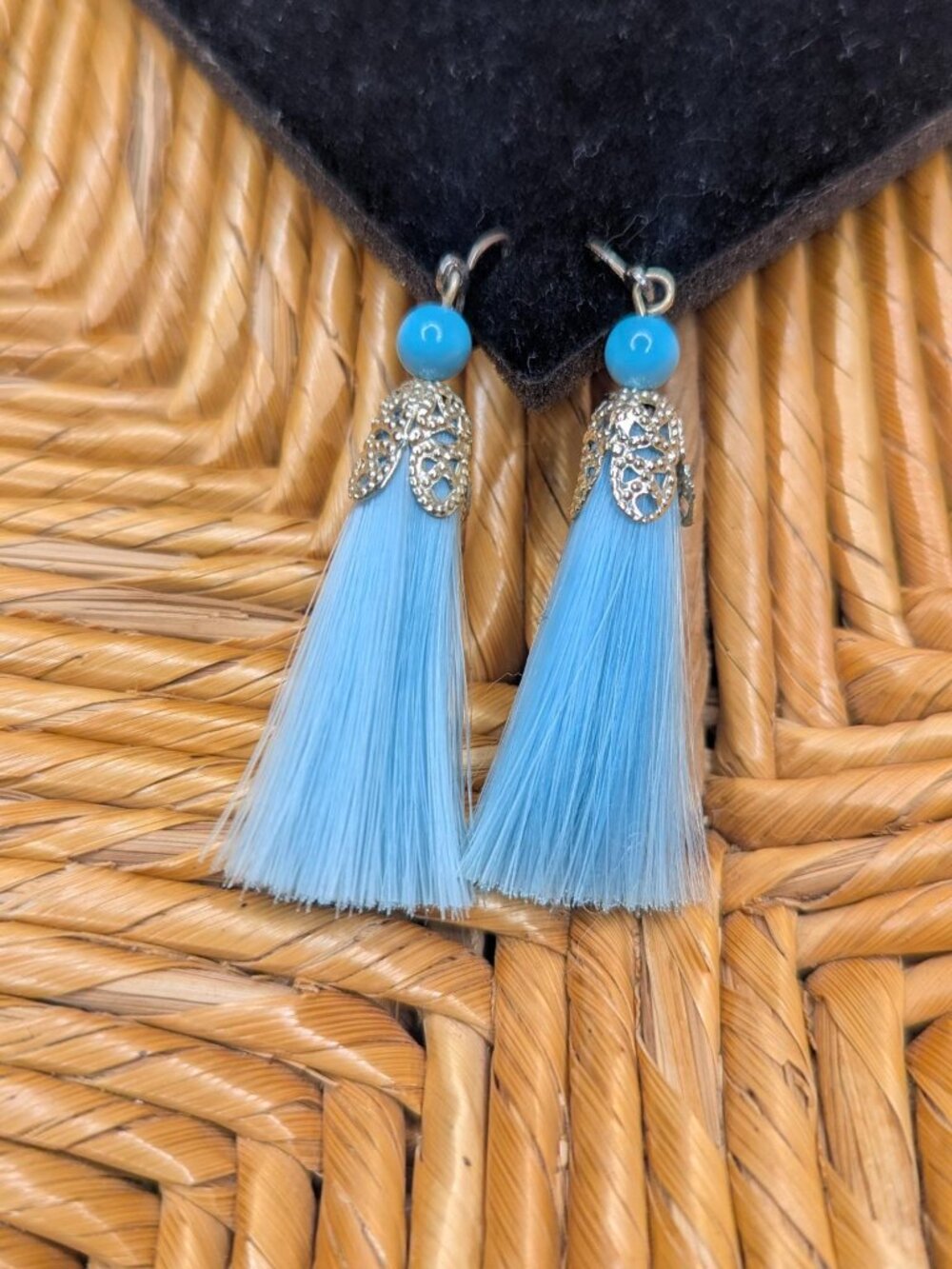 Baby Blue Vintage Tassel Earrings